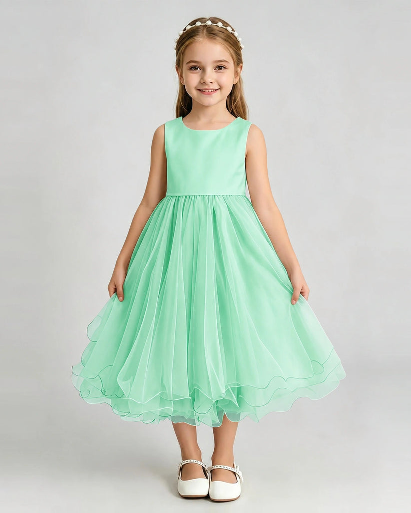 Mint Green Organza A-line Girls Formal Dress Front View