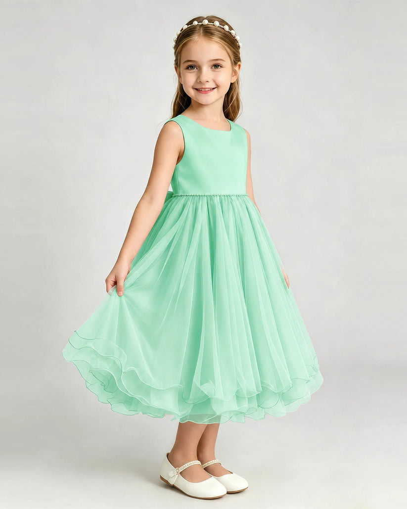 Mint Green Tulle A-line Girls Formal Dress Front View