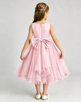Pink Tulle A-line Girls Formal Dress Back View
