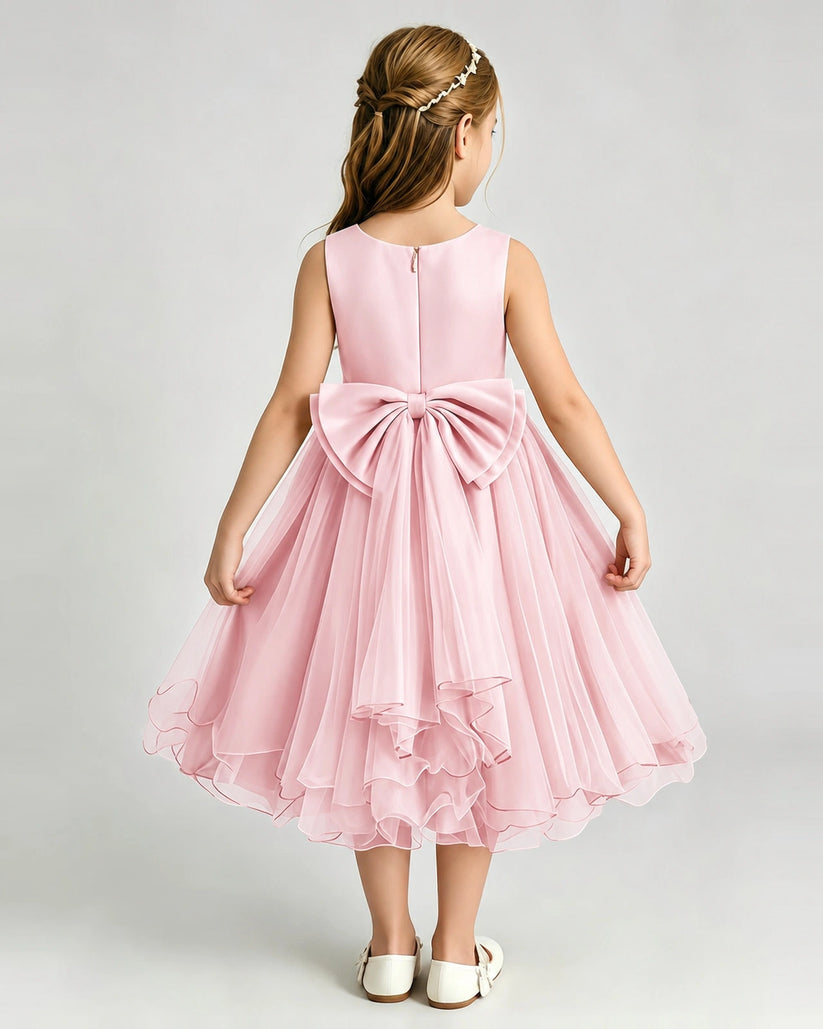 Pink Tulle A-line Girls Formal Dress Back View