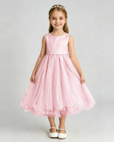Pink Satin A-line Girls Formal Dress Front View