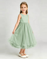 Sage Green Tulle A-line Girls Formal Dress Front View