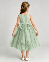 Sage Green Tulle A-line Girls Formal Dress Back View