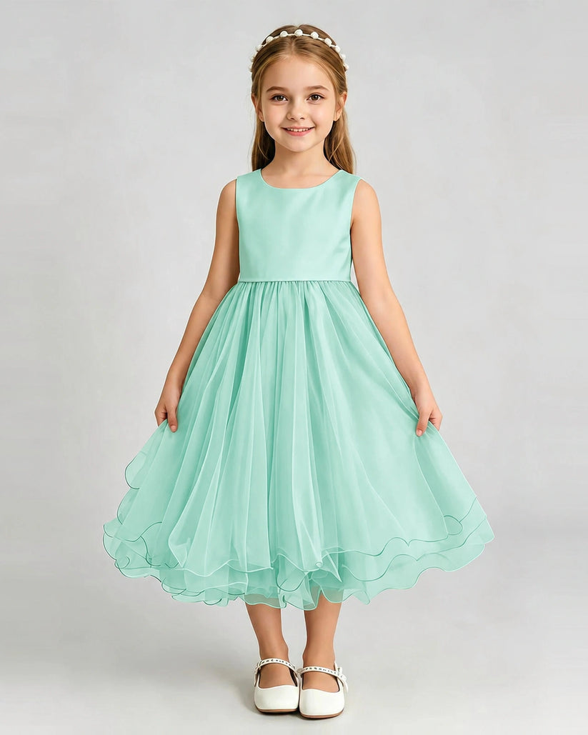 Turquoise Organza A-line Girls Formal Dress Front View