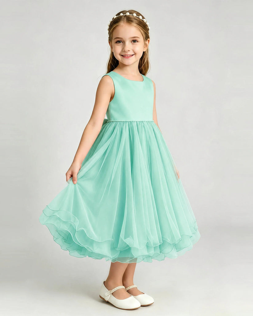 Turquoise Tulle A-line Girls Formal Dress Front View