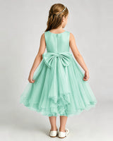Turquoise Tulle A-line Girls Formal Dress Back View