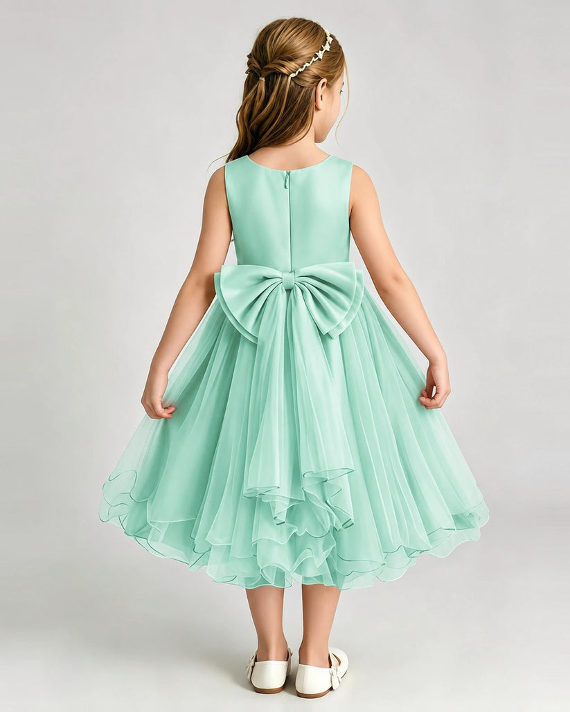 Turquoise Tulle A-line Girls Formal Dress Back View
