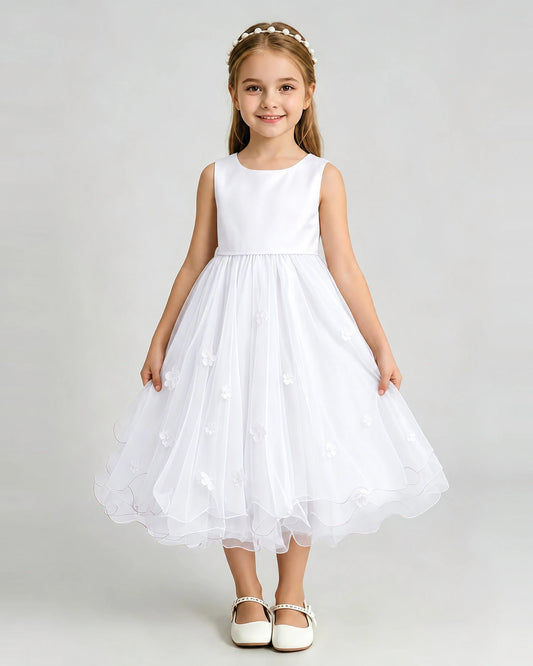 White Organza A-line Girls Formal Dress Front View