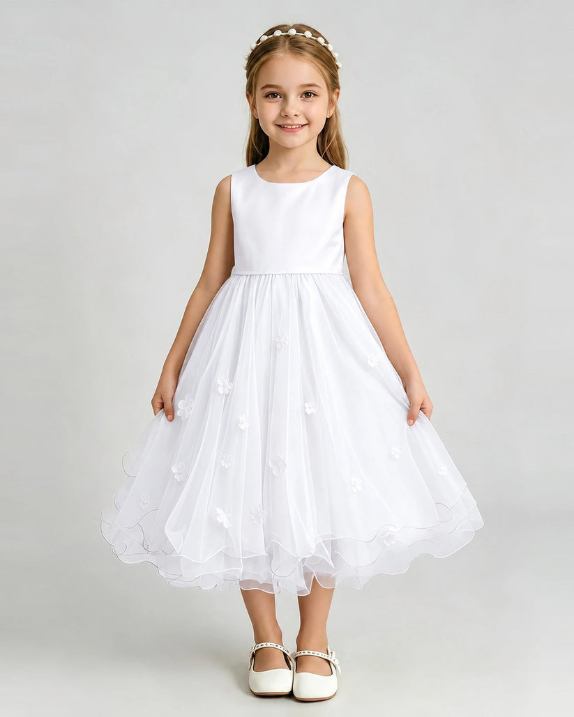 White Organza A-line Girls Formal Dress Front View