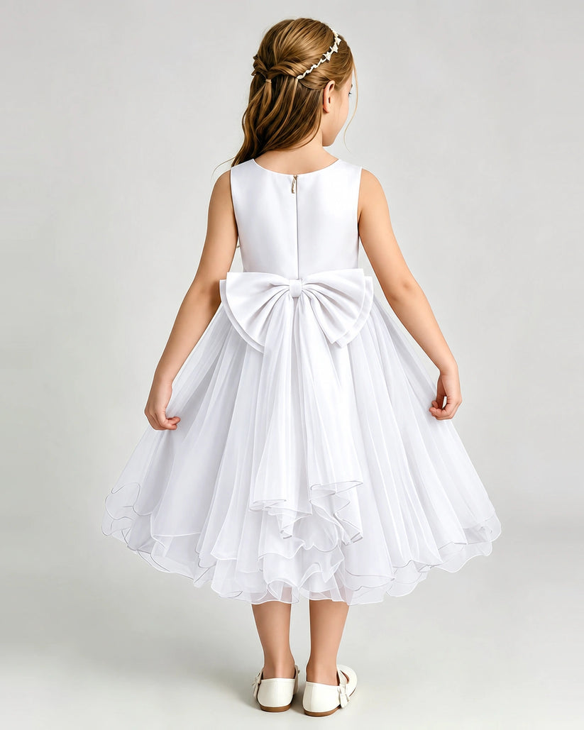 White Chiffon A-line Girls Formal Dress Back View