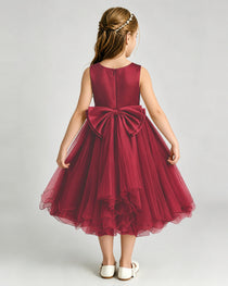 Windred Flower Girl Dress Sleeveless Layered Chiffon Knee-Length A-Line Gown Back View