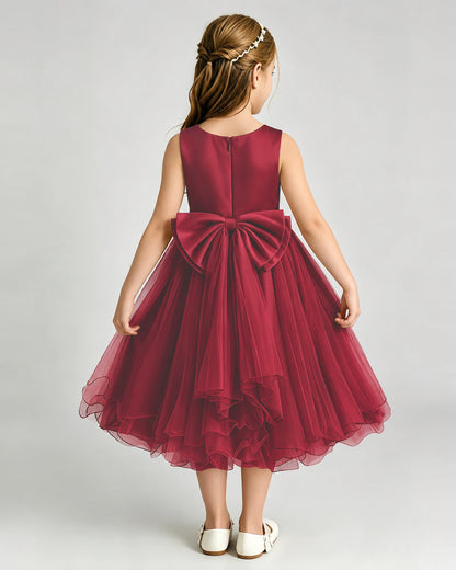Windred Flower Girl Dress Sleeveless Layered Chiffon Knee-Length A-Line Gown Back View
