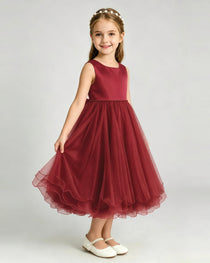 Windred Flower Girl Dress Sleeveless Layered Chiffon Knee-Length A-Line Gown Side View
