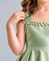 Sage Green Satin A-line Girls Formal Dress Front View [Shared]