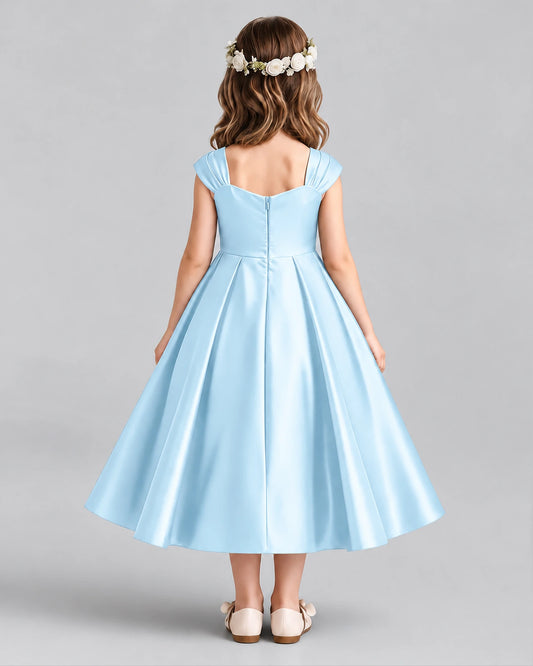 Baby Blue Satin A-line Girls Formal Dress Back View