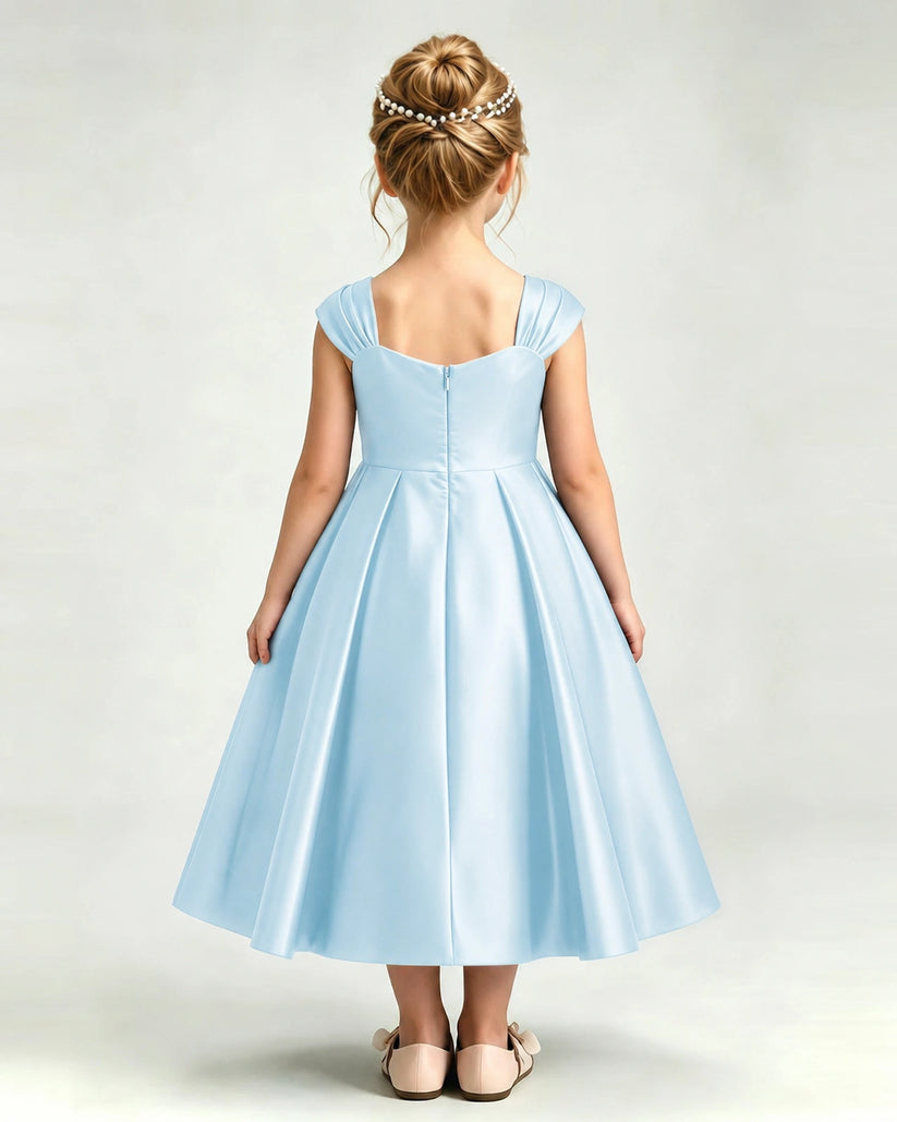 Baby Blue Satin A-line Girls Formal Dress Back View