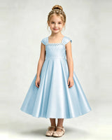 Baby Blue Satin A-line Girls Formal Dress Front View