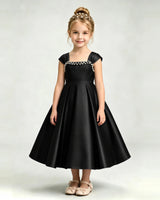 Black Satin A-line Girls Formal Dress Front View