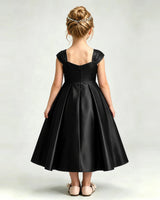 Black Satin A-line Girls Formal Dress Back View