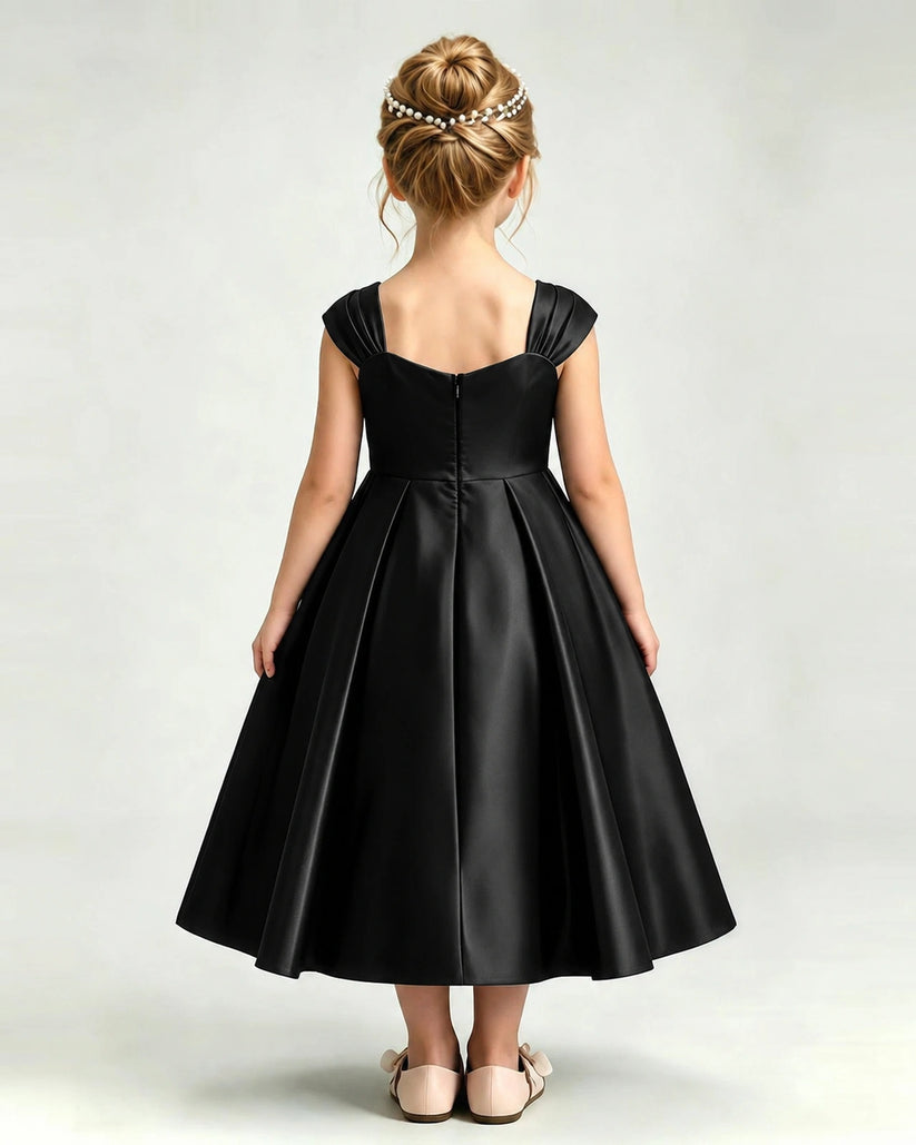 Black Satin A-line Girls Formal Dress Back View