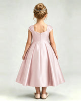 Blush Pink Satin A-line Girls Formal Dress Back View
