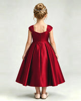 Burgundy Satin A-line Girls Formal Dress Back View