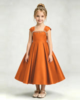 Burnt Orange Satin A-line Girls Formal Dress Front View
