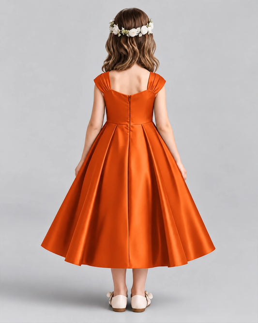 Burnt Orange Satin A-line Girls Formal Dress Back View