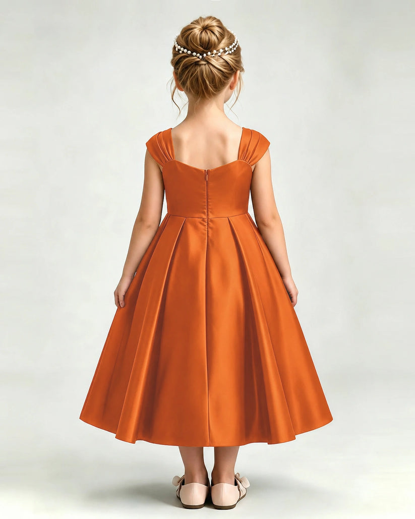 Burnt Orange Satin A-line Girls Formal Dress Back View