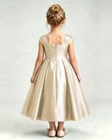 Champagne Satin A-line Girls Formal Dress Back View