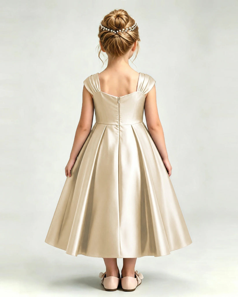 Champagne Satin A-line Girls Formal Dress Back View