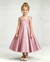 Dusty Rose Satin A-line Girls Formal Dress Front View