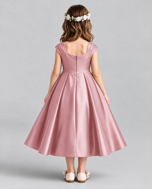 Dusty Rose Satin A-line Girls Formal Dress Back View