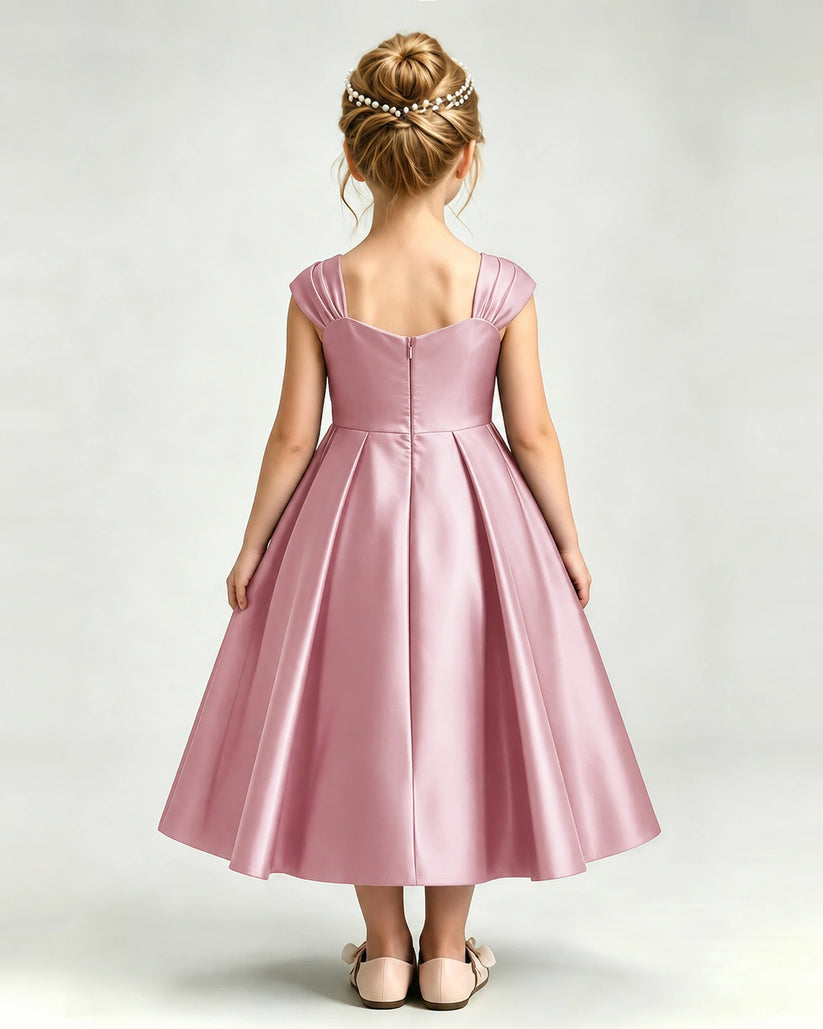 Dusty Rose Satin A-line Girls Formal Dress Back View
