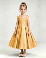 Gold Satin A-line Girls Formal Dress Front View