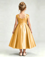 Gold Satin A-line Girls Formal Dress Back View