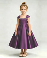 Grape Satin A-line Girls Formal Dress Front View