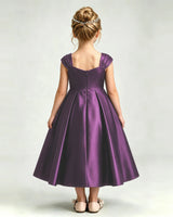 Grape Satin A-line Girls Formal Dress Back View