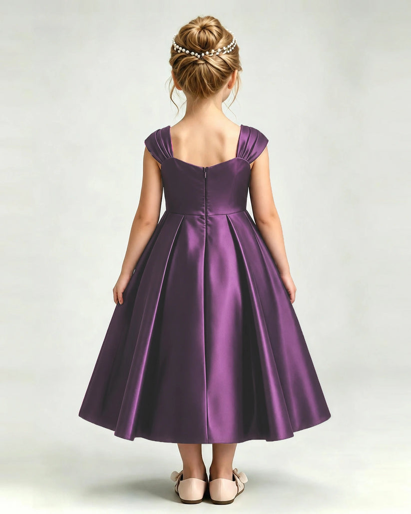 Grape Satin A-line Girls Formal Dress Back View