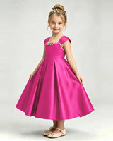 Hot Pink Satin A-line Girls Formal Dress Front View
