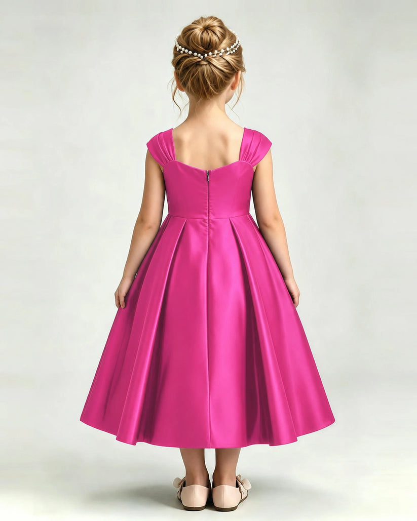 Hot Pink Satin A-line Girls Formal Dress Back View