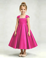 Hot Pink Satin A-line Girls Formal Dress Front View