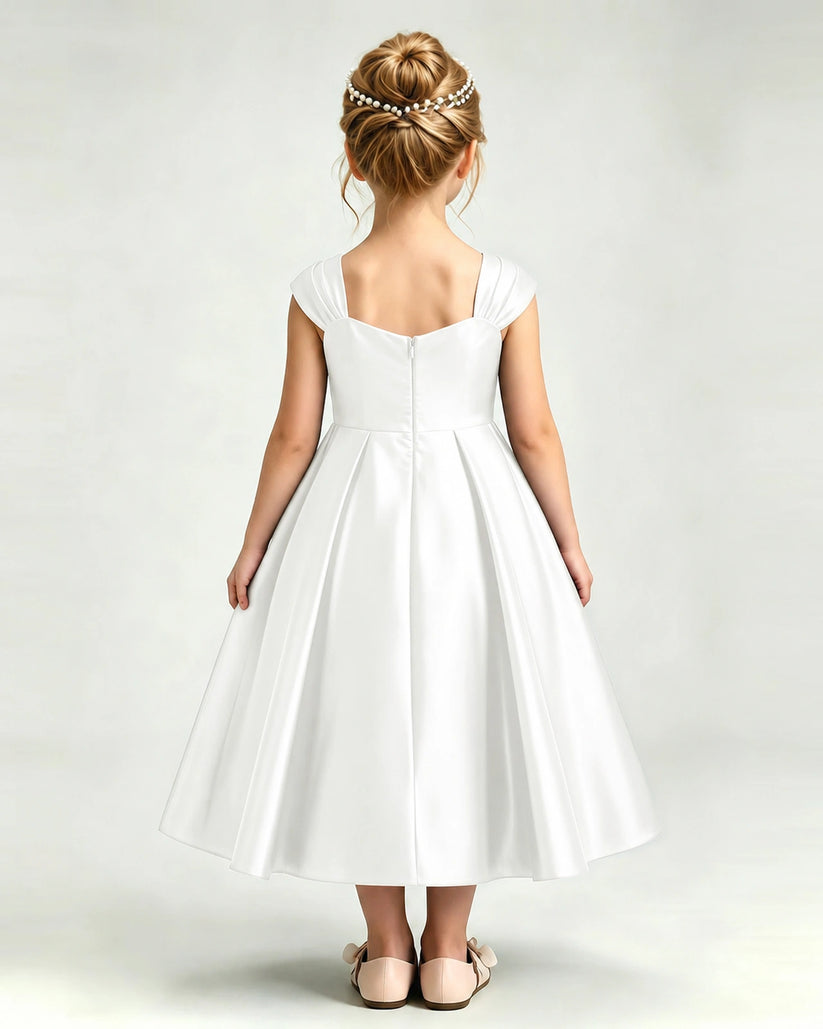 Ivory Satin A-line Girls Formal Dress Back View