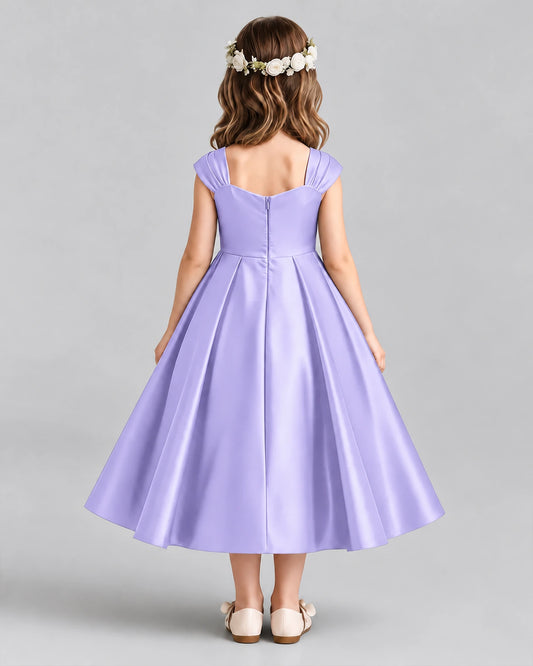 Lavender Satin A-line Girls Formal Dress Back View