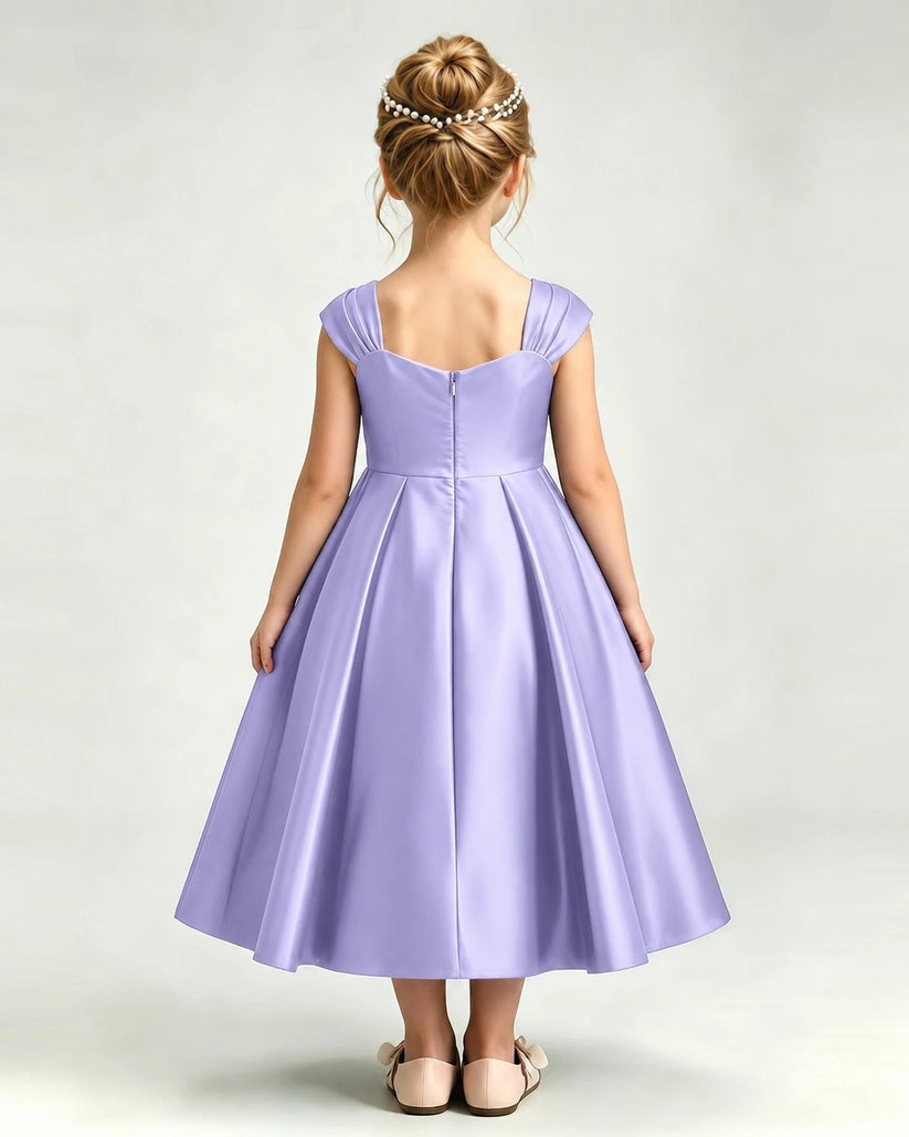 Lavender Satin A-line Girls Formal Dress Back View