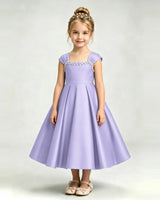 Lavender Satin A-line Girls Formal Dress Front View