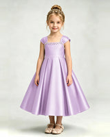 Lilac Satin A-line Girls Formal Dress Front View