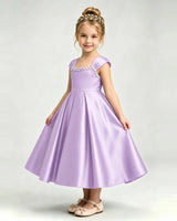 Lilac Satin A-line Girls Formal Dress Front View