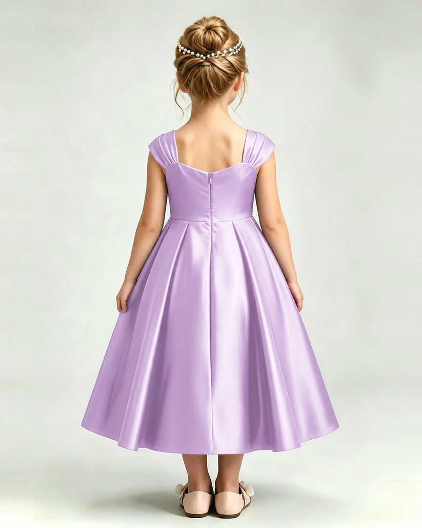 Lilac Satin A-line Girls Formal Dress Back View
