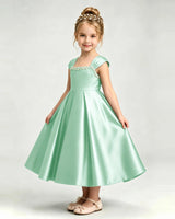 Mint Green Satin A-line Girls Formal Dress Front View